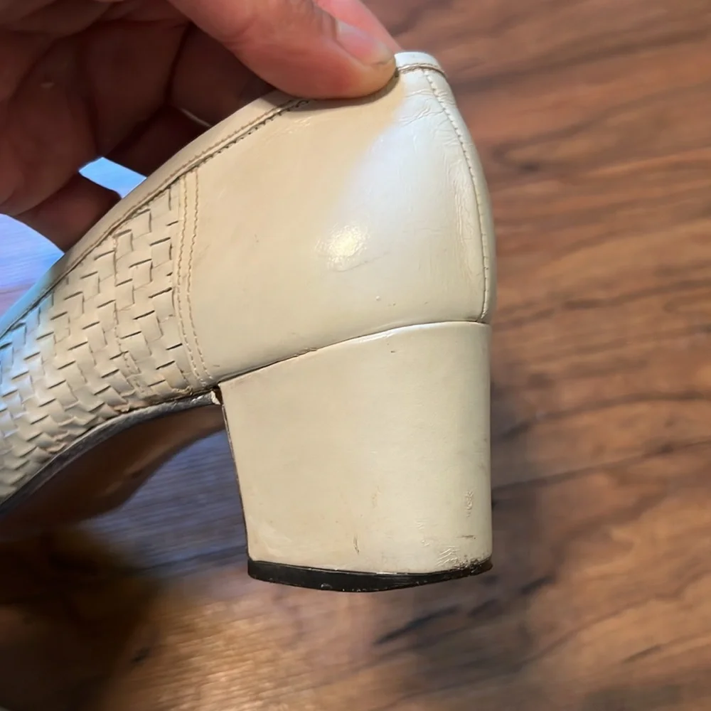 Vintage Made in Italy Woven White Leather Heels 60s/70s - Picture 7 of 11